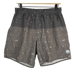 AFTCO Mens Sz M Swim Trunk Megalodon Charcoal Quick Dry Mesh Lining Zip Pocket‎